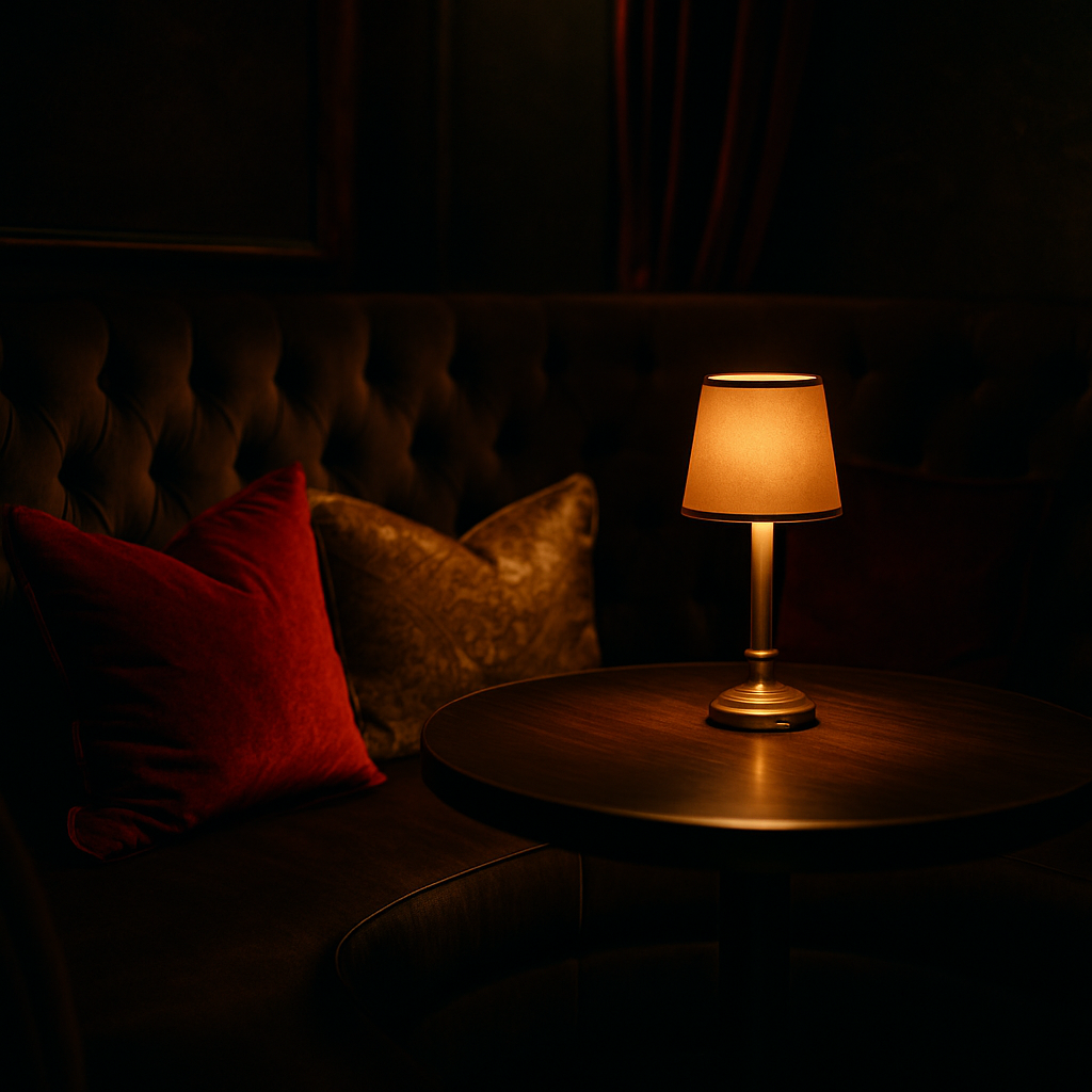 Intimate VIP booth with plush seating and ambient table lighting